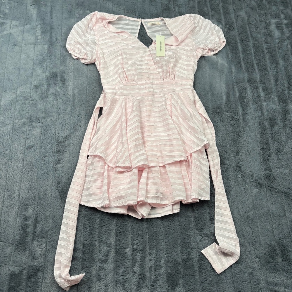 Francesca's Mi Ami Kelsie Blush Pink Textured Ruffle Romper XXS NWT